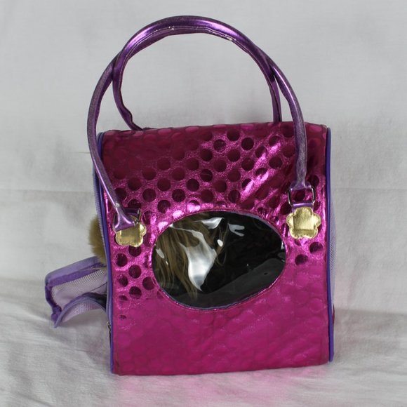 Battat Pucci Pups Carrier Yorkshire Terrier Pink Polka Dot Gold Flowers Zippers - Picture 5 of 16